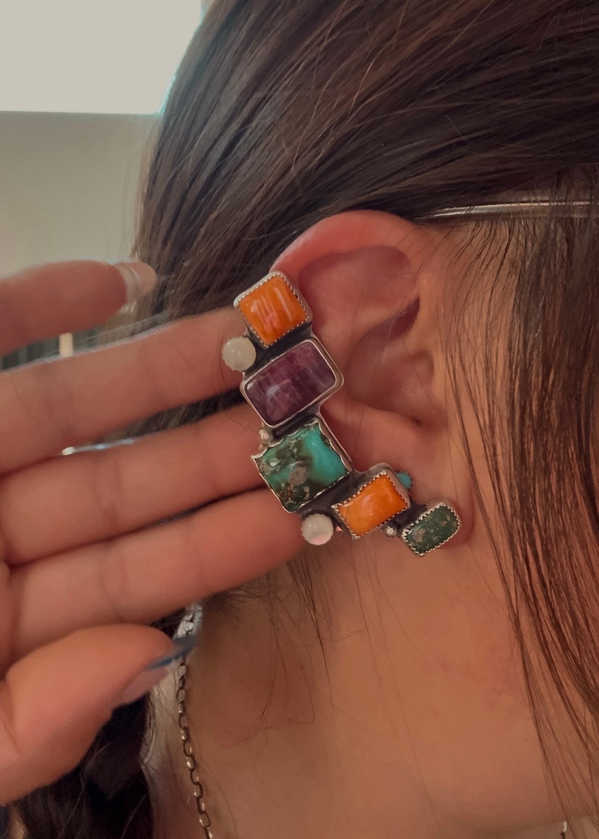 Colorful Multi Stone Ear Crawler Set