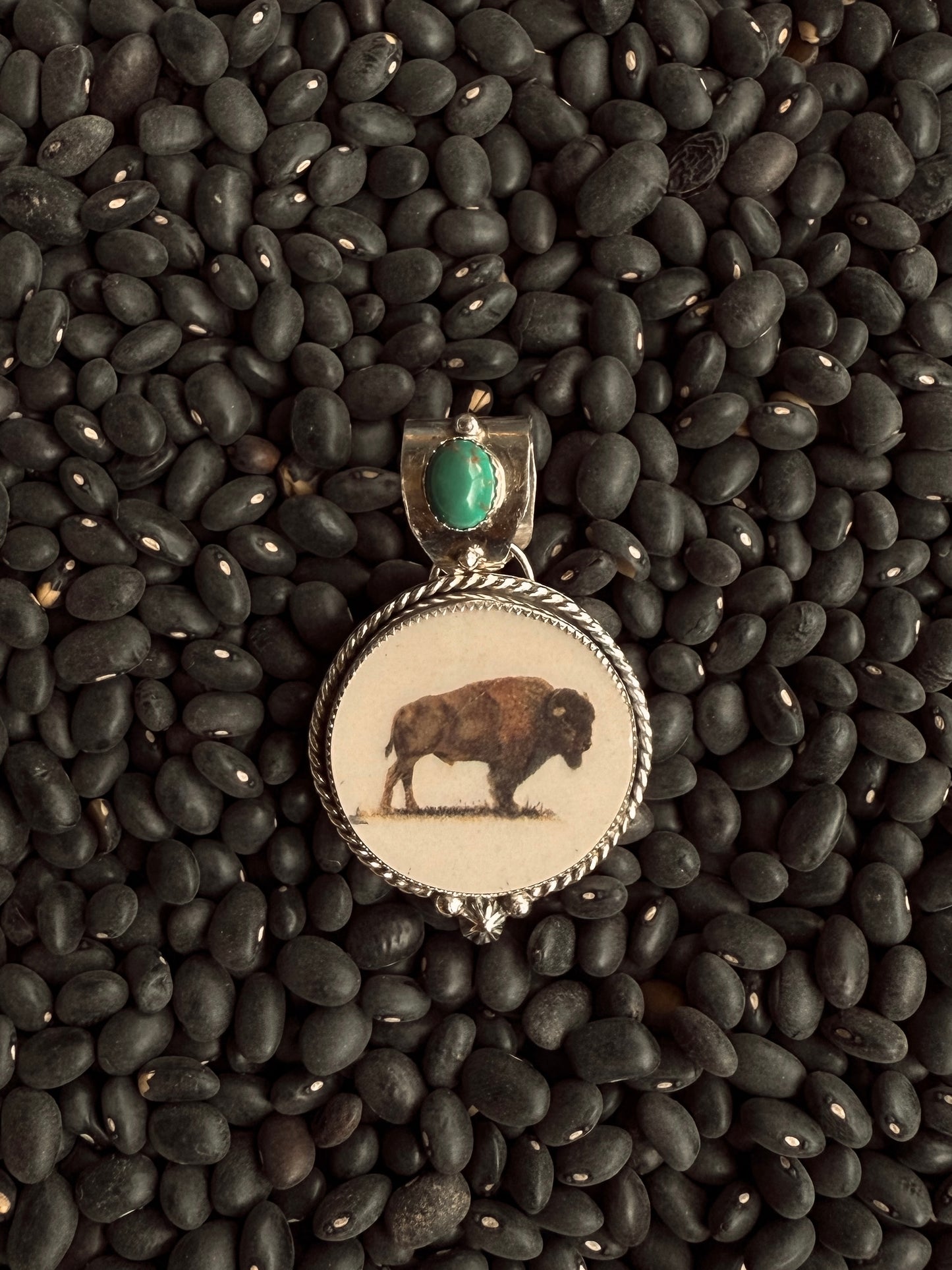 Vintage Buffalo and Turquoise Pendant