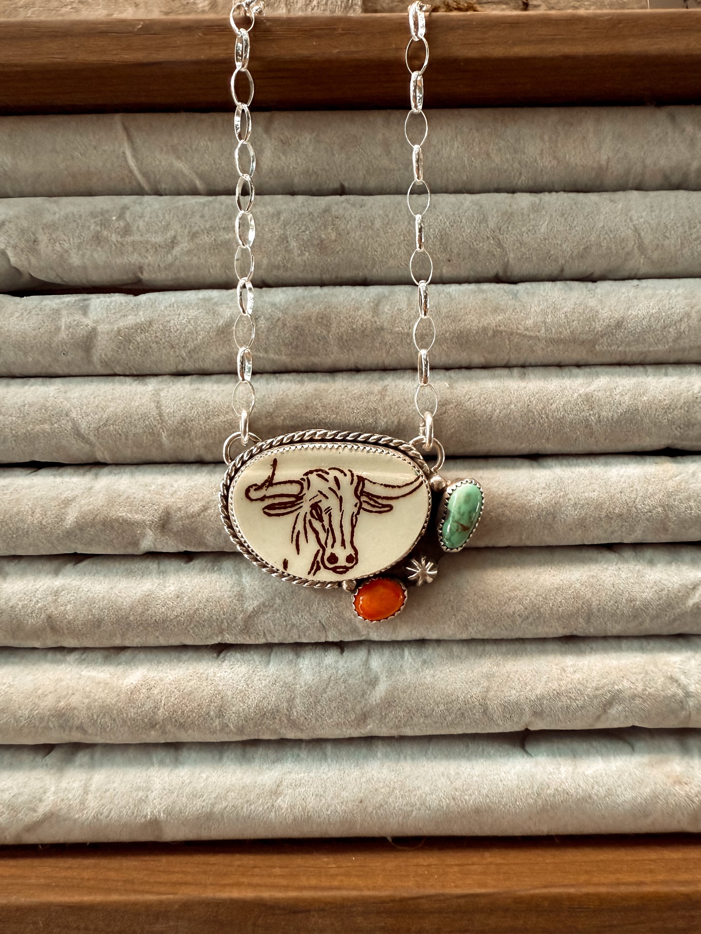 Vintage Longhorn Spiny and Turquoise Necklace