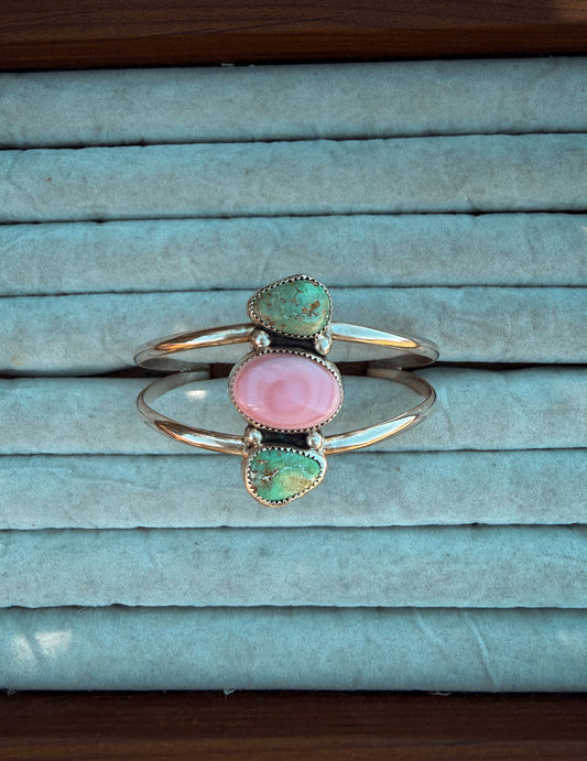 Pink Conch and Cielo Turquoise Cuff