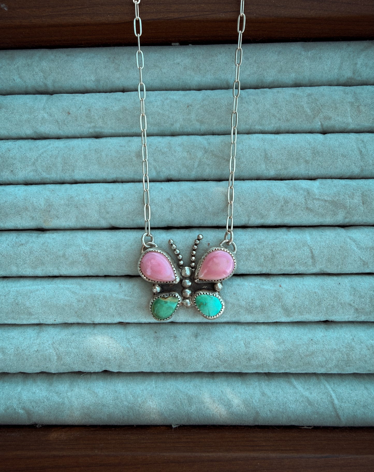Pink Conch and Cielo Butterfly Necklace