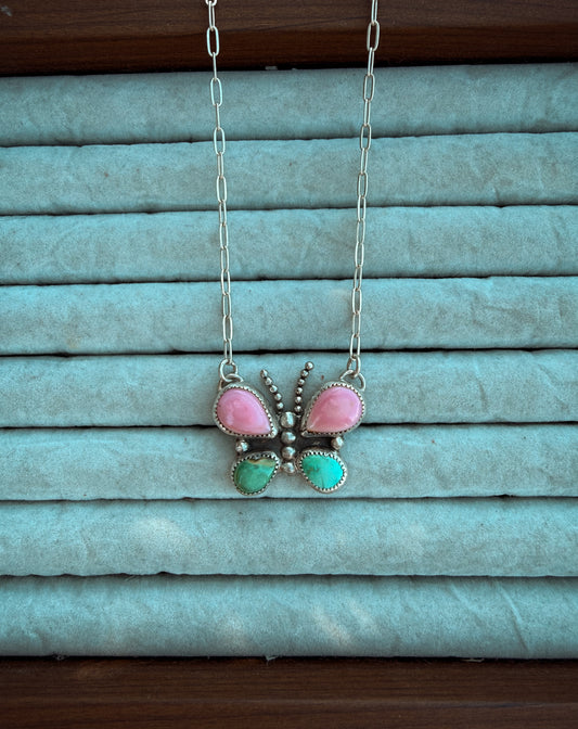 Pink Conch and Cielo Butterfly Necklace