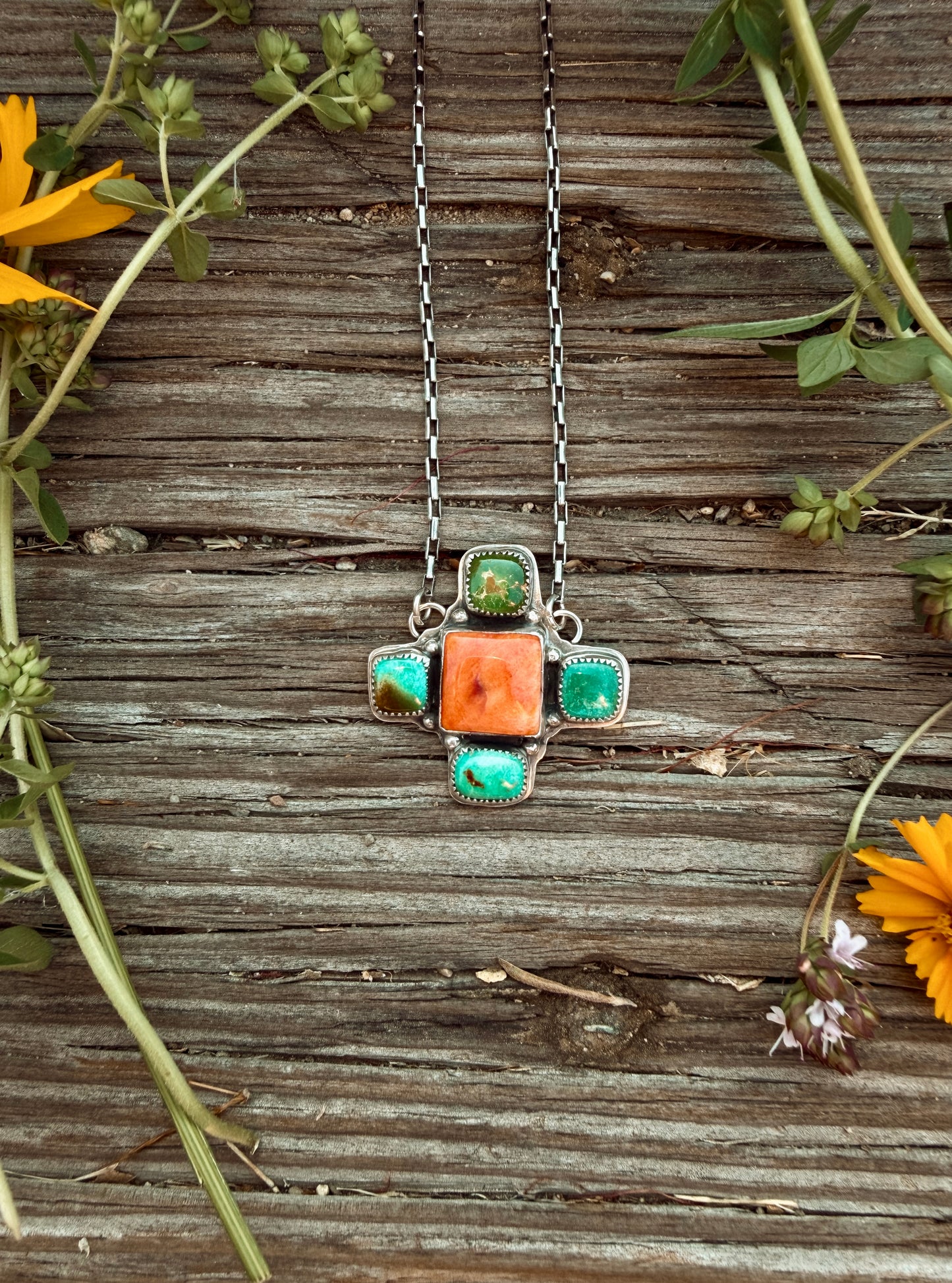 Orange Spiny and Verde Valley Turquoise Necklace