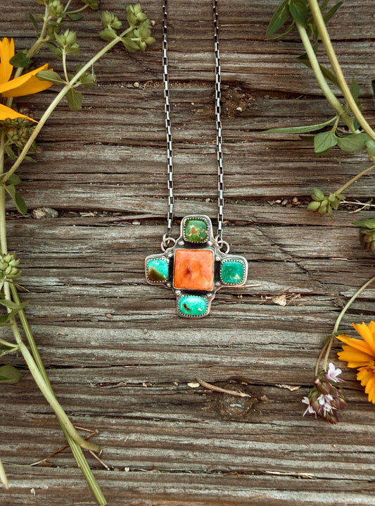 Orange Spiny and Verde Valley Turquoise Necklace