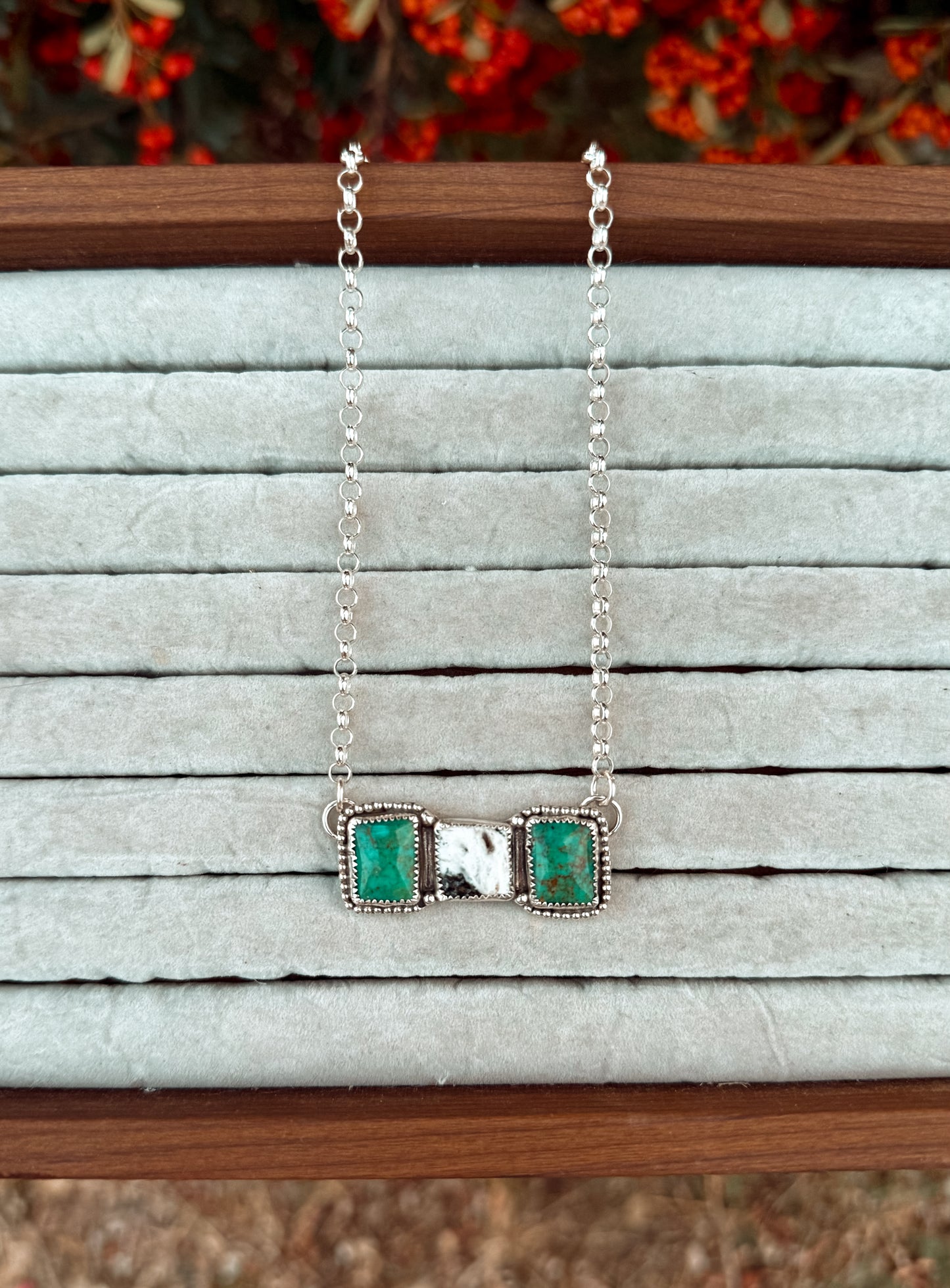 White Buffalo and Emerald Valley Turquoise Bar Necklace