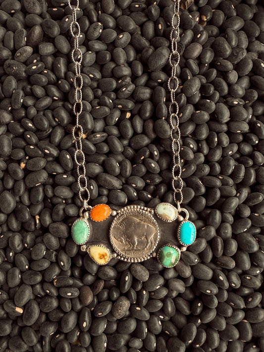 Multi Stone Buffalo Necklace
