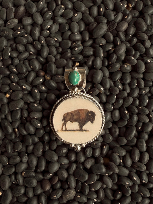 Vintage Buffalo and Turquoise Pendant
