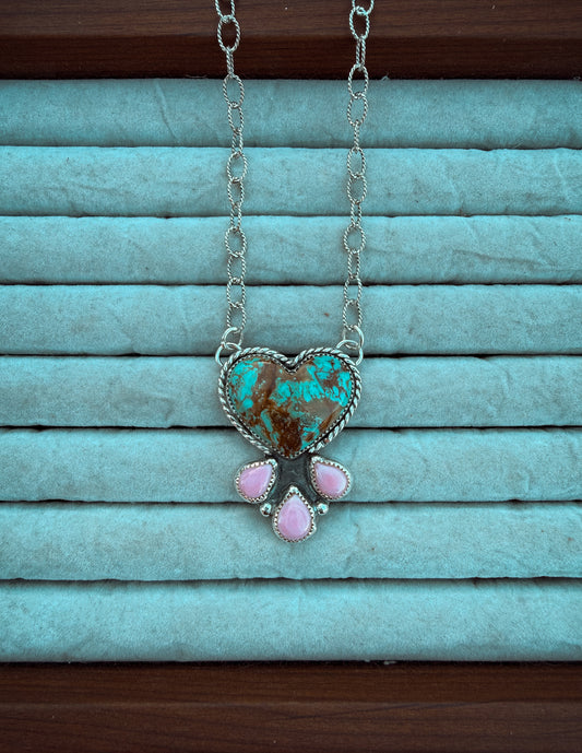 Turquoise Heart and Pink Conch Necklace
