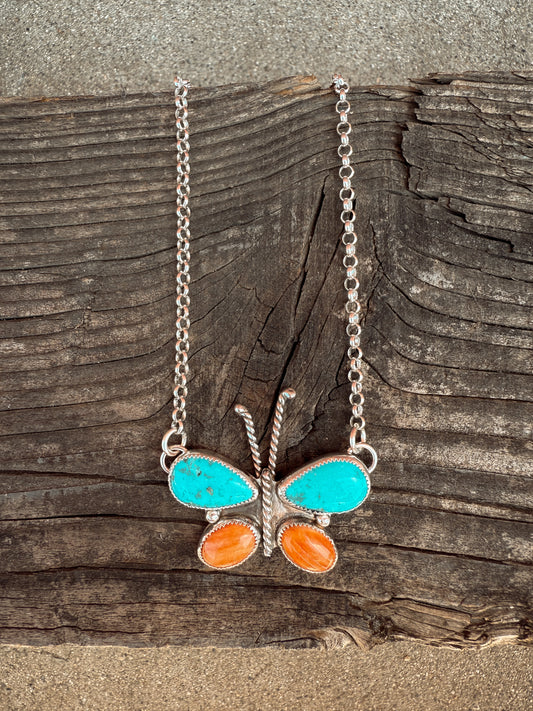 Turquoise and Spiny Butterfly Necklace