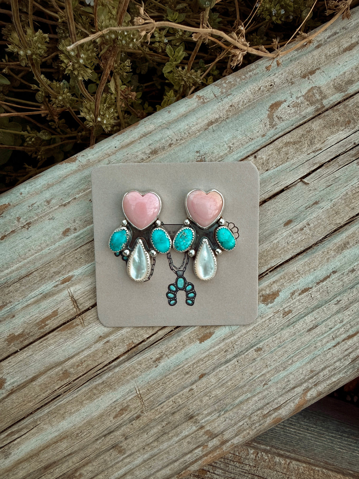 Dolly Pink Heart MOP and White Water Studs