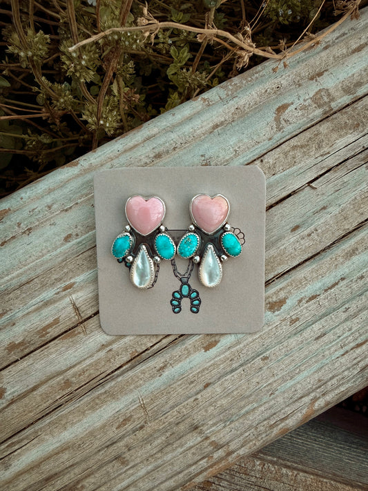 Dolly Pink Heart MOP and White Water Studs