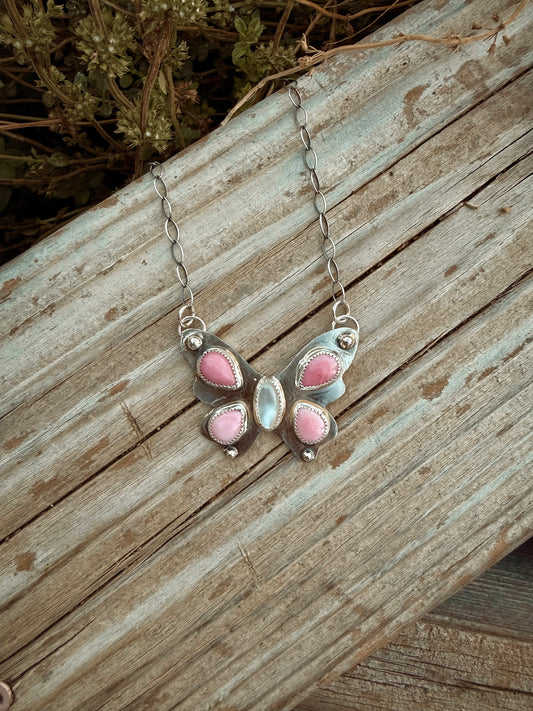Dolly Pink Conch and MOP Butterfly Necklace