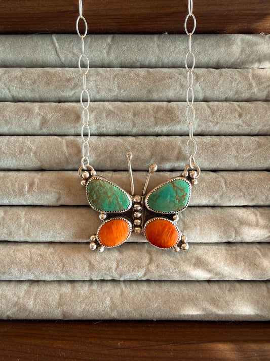 Turquoise and Spiny Butterfly Necklace