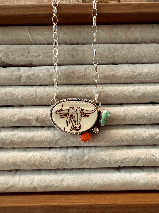 Vintage Longhorn Spiny and Turquoise Necklace