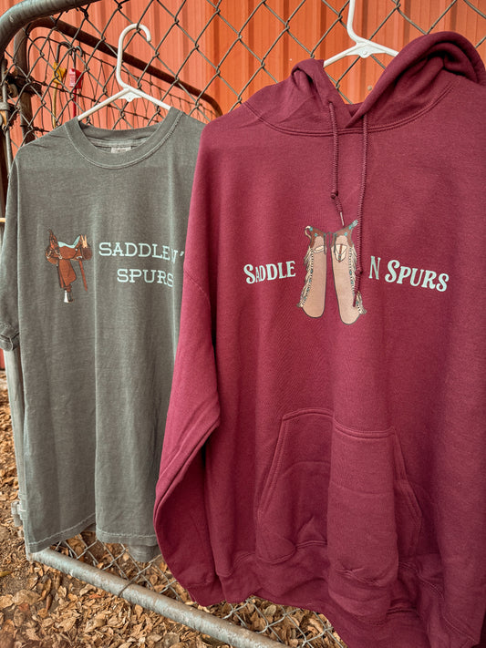 Burgandy Saddle N' Spurs Chaps Hoodie PRE-ORDER